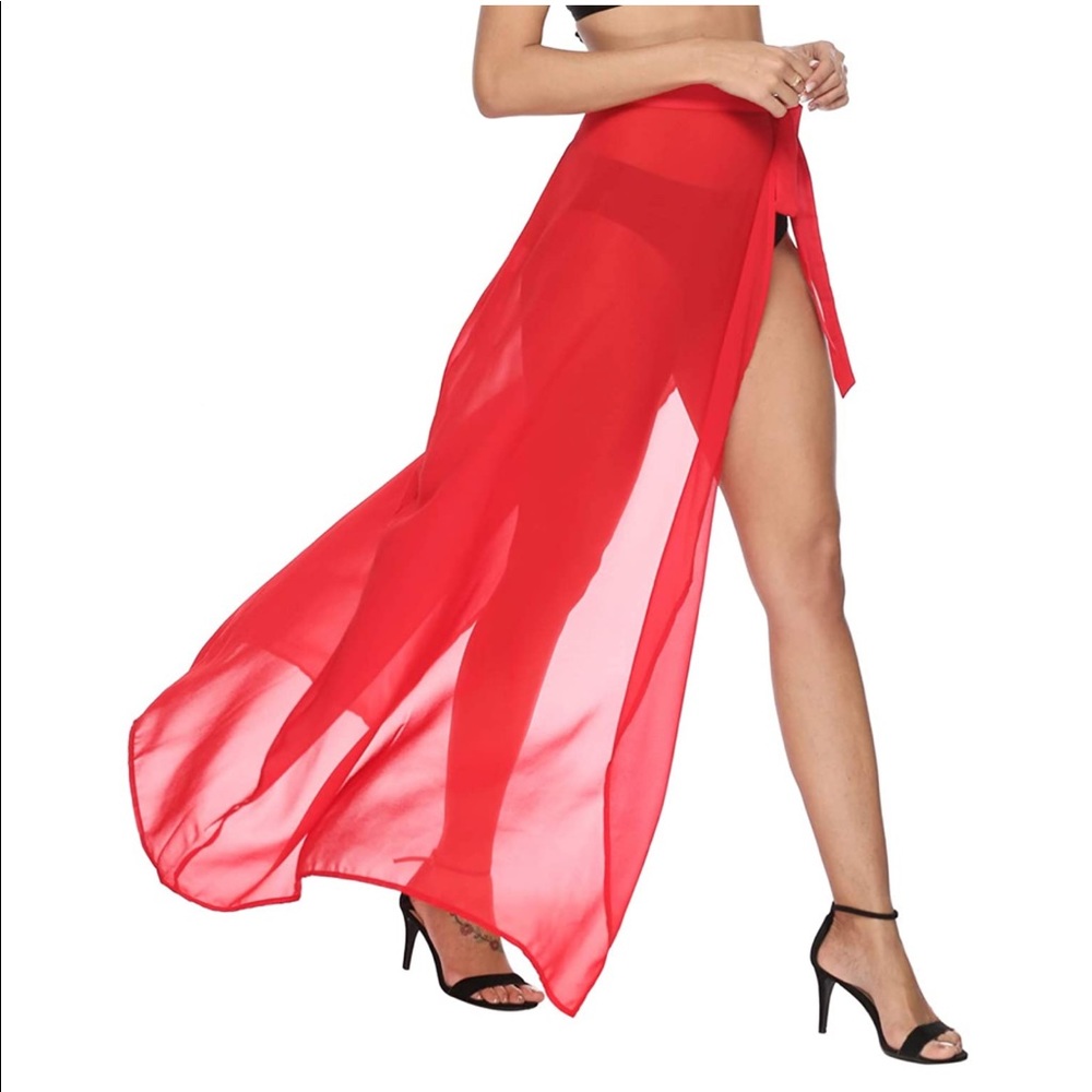 COPY - Cover Up Swimsuit Beach Wrap Maxi Skirt Swimwear Bikini Cover-ups Red